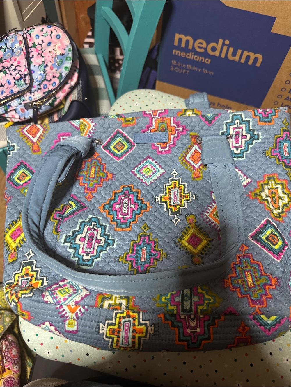 Quilted Blue Geometric Tote Bag - Stylish Everyday Carry